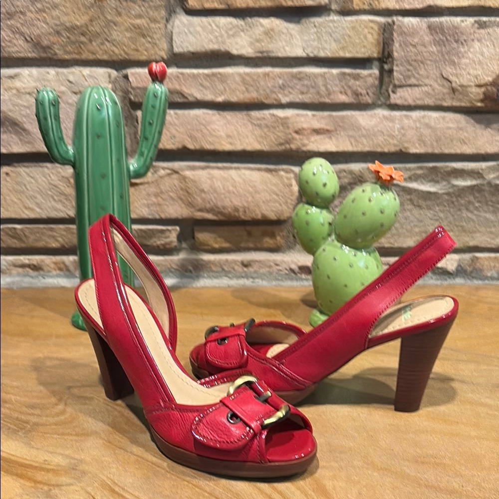 Nicole Red Peep-Toe Slingback Heels!
